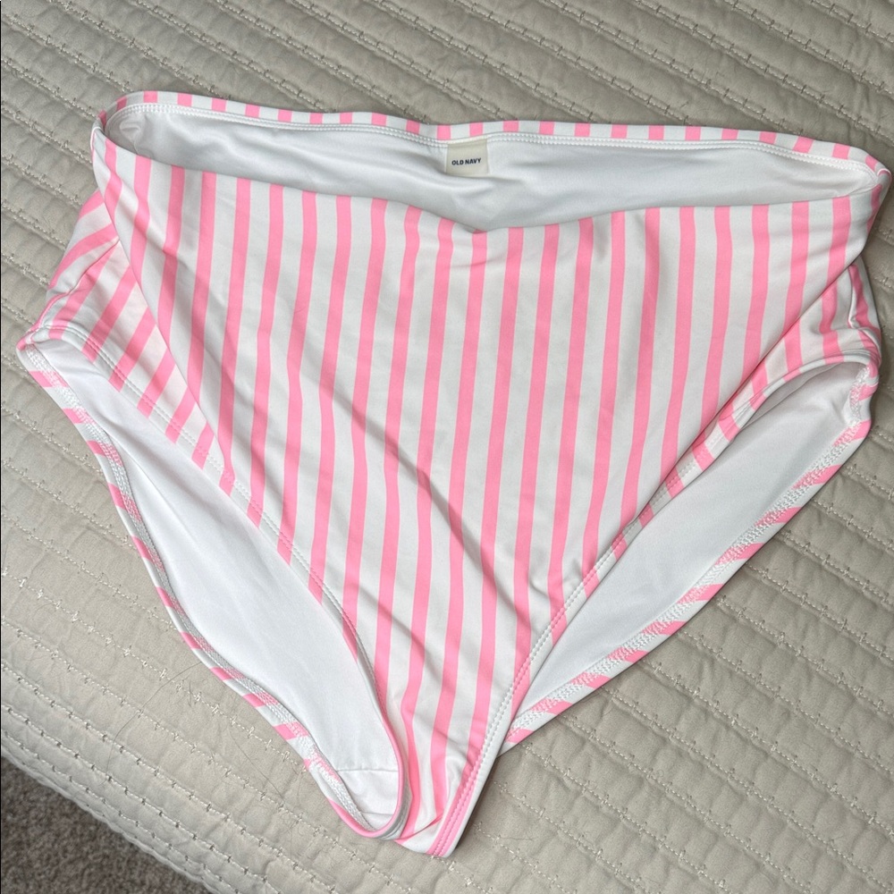 Old Navy Pink & White Striped High-Waisted Bikini Bottoms | XXL–3X